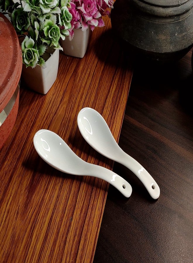 Vemlons Soup Spoon/Soup Spoons Ceramic Soup Spoon Set of 6 Pure Ceramic White Color Microwave Safe 15 cm Soup Spoons - Image 5